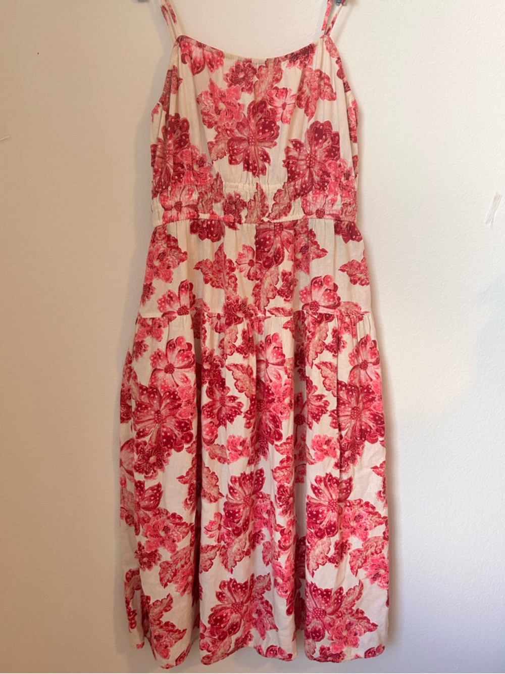 Old Navy Cream Maxi Dress with Pink Floral Print with pockets